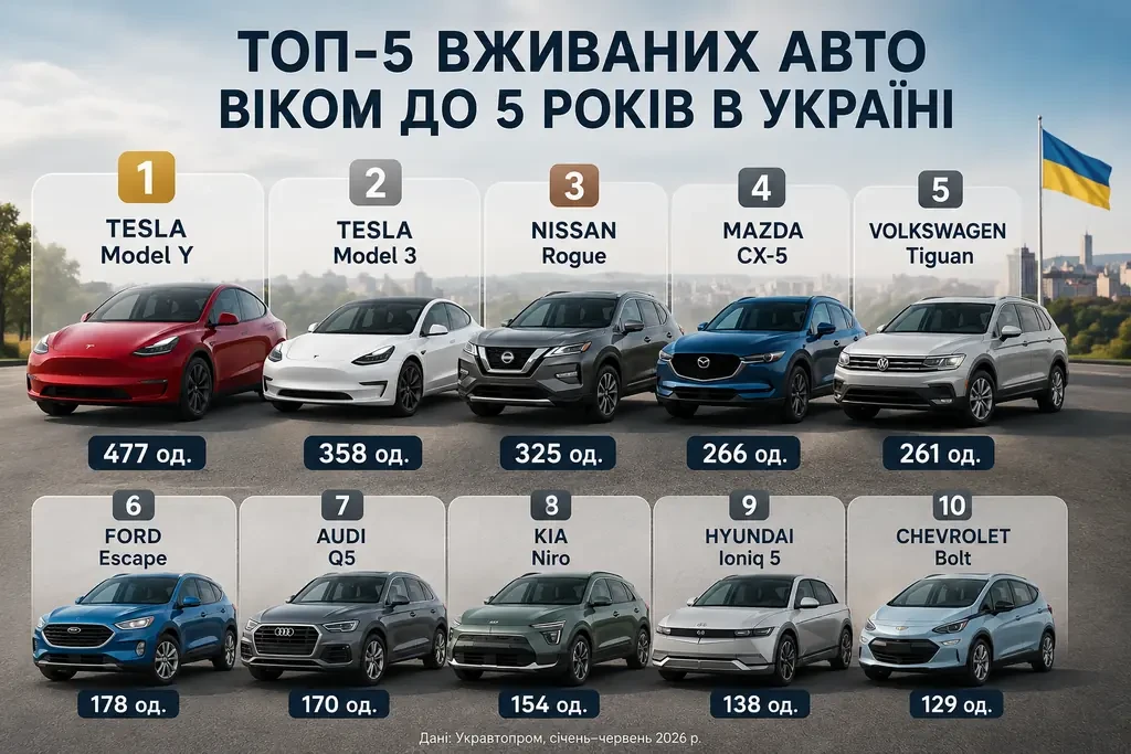 ТОП-10 найпопулярніших імпортованих вживаних авто віком до 5 років